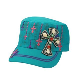 Leader L.O.G.A Multicolor Military-Style Cadet Cap Beaded Cross Embroidery Gems